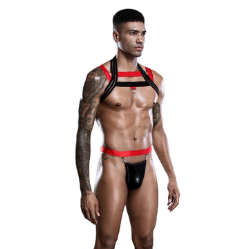 Jockstrap T-back Briefs with Elastic Chest Harness in Black & Red Color / Men's Sexy Underwear Set - EVE's SECRETS
